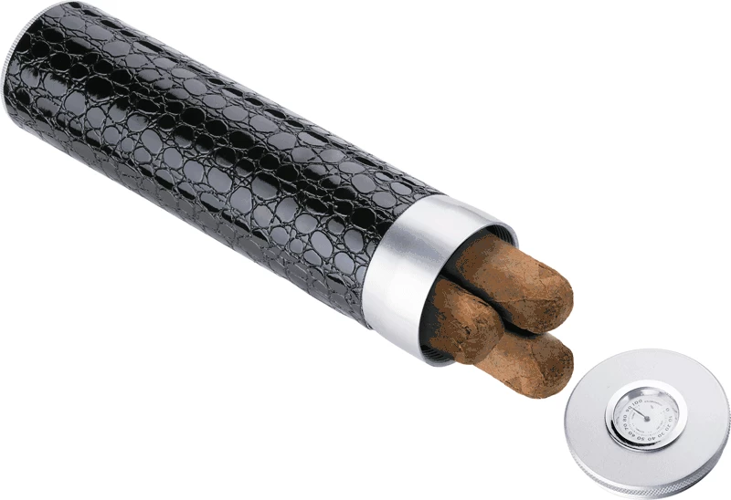 Black Glossy Crocodile Leatherette Travel Cigar Case - Image 3