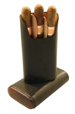 BrizardBlack Lizard Pattern Leather 3 Finger Cigar Case - Made In USA