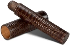 Brizard Croco Pattern Tobacco Leather Single Cigar Tube - Made In USA