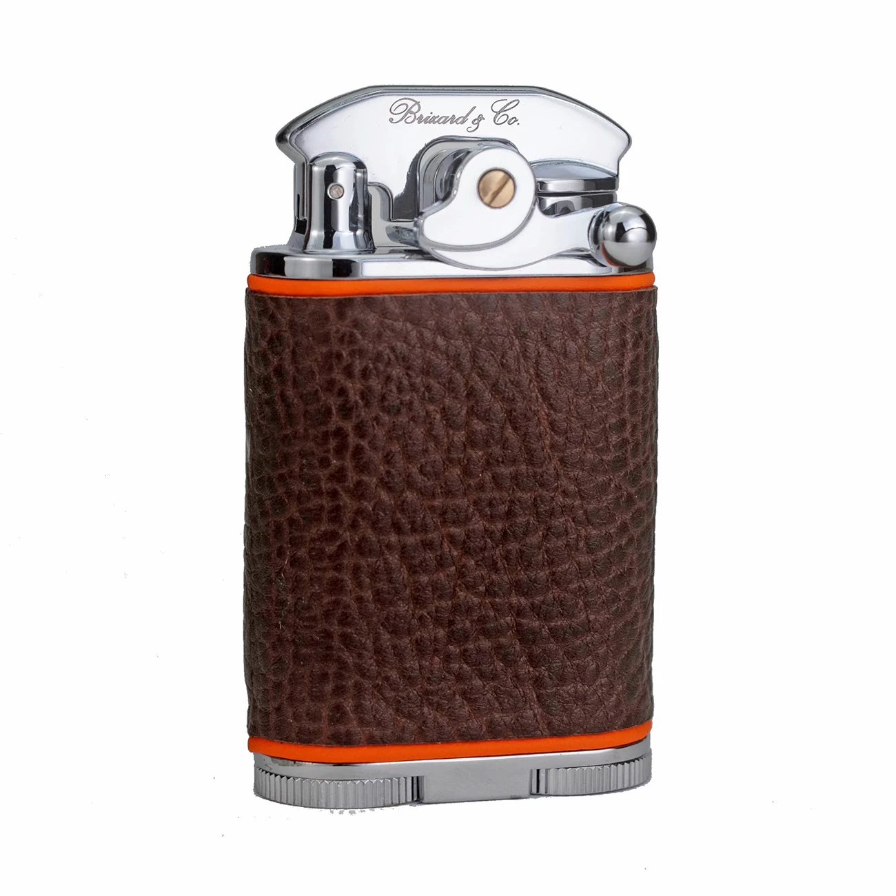 Brizard & Co. Gatsby Full Grain Brown And Orange Leather Triple Torch Flame Table Lighter