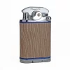 Brizard & Co. Gatsby Bleached Oak Wood And Blue Leather Triple Torch Flame Table Lighter