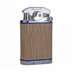 Brizard & Co. Gatsby Bleached Oak Wood And Blue Leather Triple Torch Flame Table Lighter
