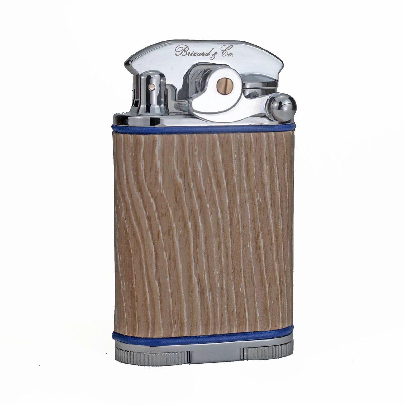 Brizard & Co. Gatsby Bleached Oak Wood And Blue Leather Triple Torch Flame Table Lighter