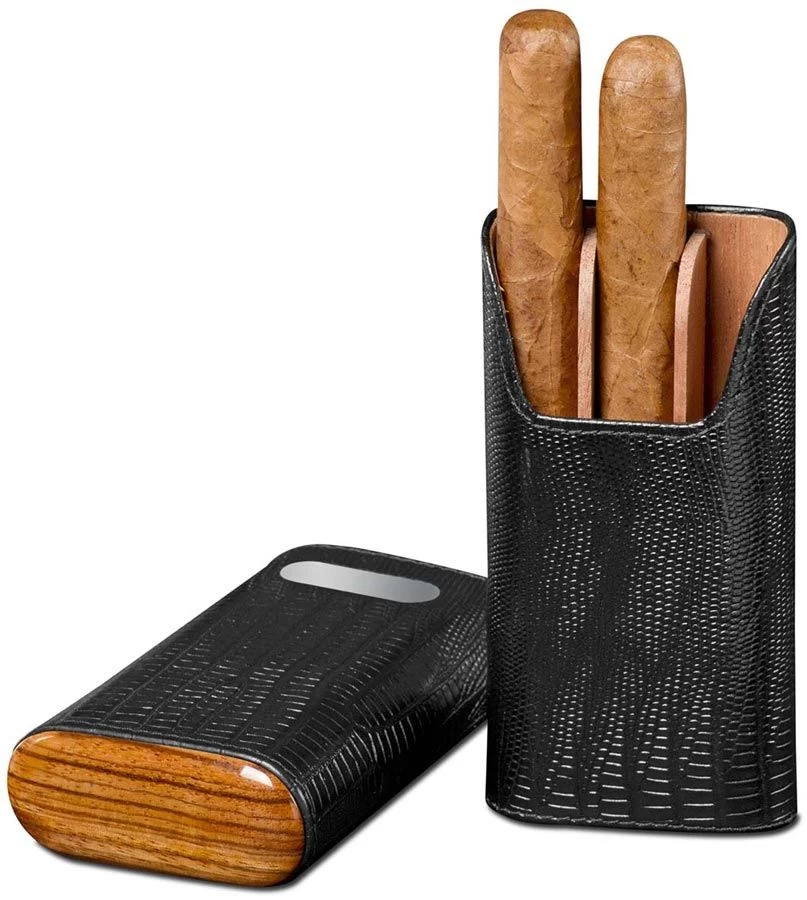 BrizardLizard Pattern Black Leather Cigar Case With Free Engraving - Made In USA
