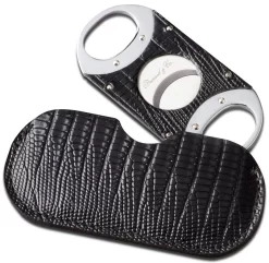Brizard Lizard Pattern Black Leather Cigar Cutter - Made In USA