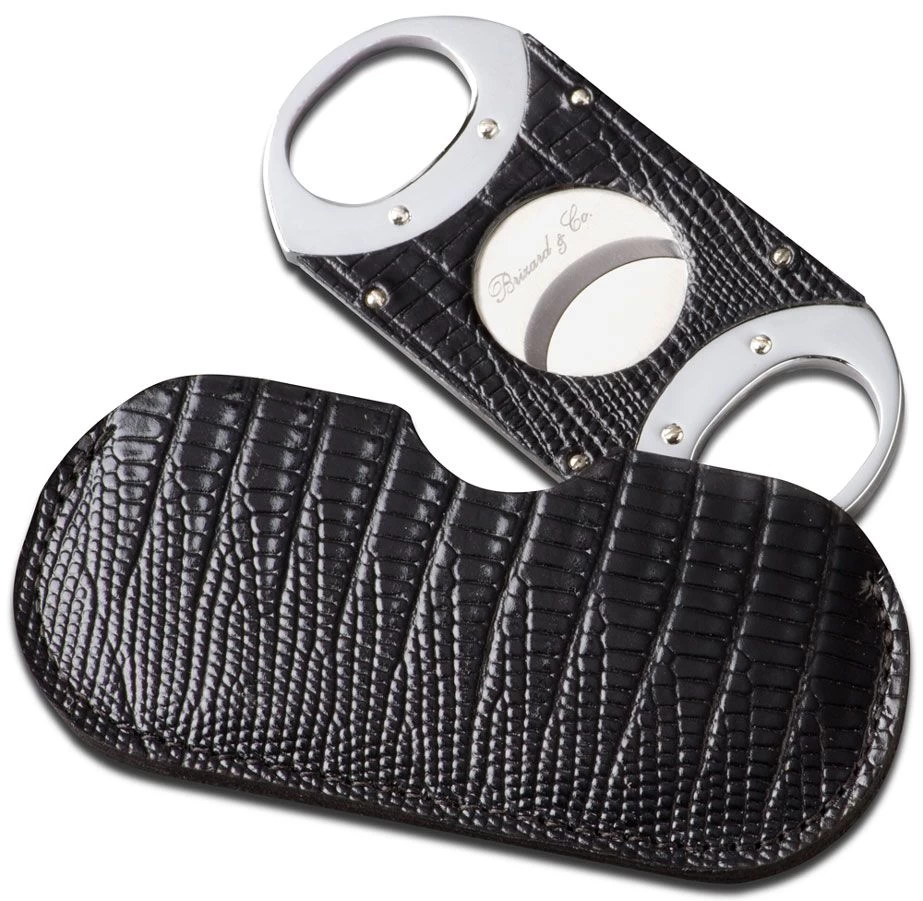 Brizard Lizard Pattern Black Leather Cigar Cutter - Made In USA