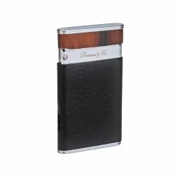 Brizard & Co. Rosewood And Black Leather Two Tone Sottile Single Torch Flame Lighter