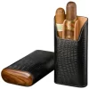 Brizard Lizard Pattern Black Leather & Rosewood Cigar Case - Made In USA