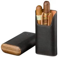 BrizardSunrise Black Leather & Zebrawood Cigar Case - Made In USA