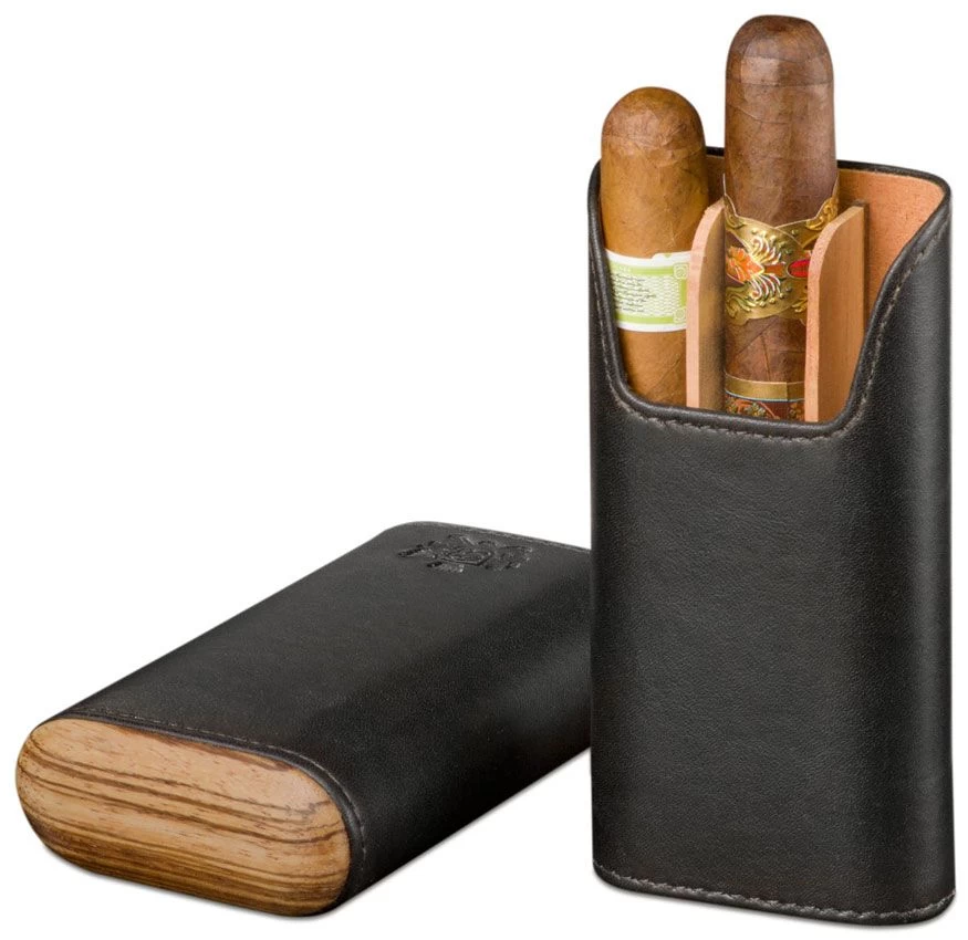 BrizardSunrise Black Leather & Zebrawood Cigar Case - Made In USA