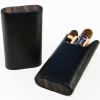 BrizardSunrise Black Leather And Ebony Flat Top Cigar Case - Made In USA