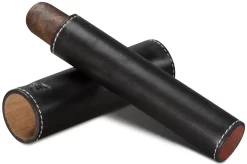 BrizardSunrise Black Leather And Padauk Single Cigar Tube - Made In USA