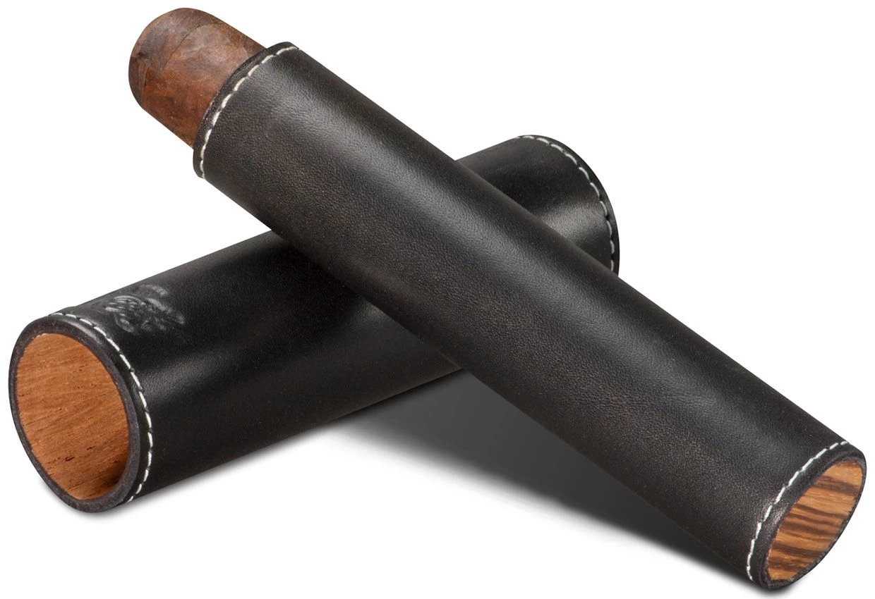 BrizardSunrise Black Leather And Zebrawood Single Cigar Tube - Made In USA - Image 2