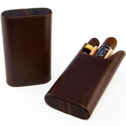 BrizardSunrise Coffee Leather And Ebony Flat Top Cigar Case - Made In USA