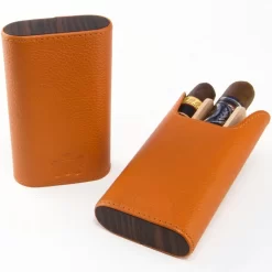 BrizardSunrise Orange Leather And Ebony Flat Top Cigar Case - Made In USA