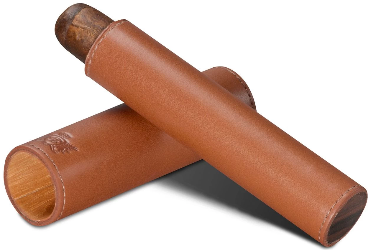 BrizardSunrise Tan Leather And Ebony Single Cigar Tube - Made In USA