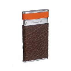 Brizard & Co. Tobacco And Orange Full Grain Leather Two Tone Sottile Single Torch Flame Lighter