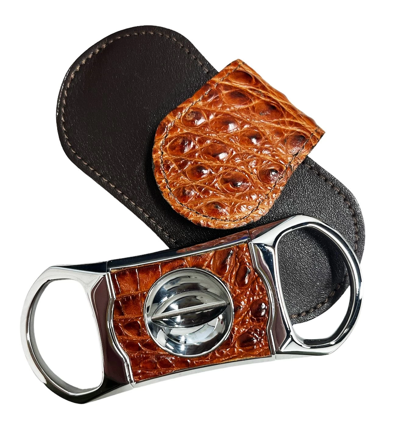 Brizard & Co. V Cutter With Pouch - Caiman Cognac And Coffee - Image 3