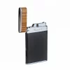 Brizard & Co. Zebrawood And Black Leather Two Tone Sottile Single Torch Flame Lighter