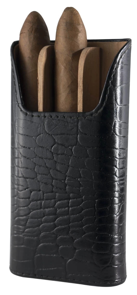 Brizard Croco Pattern Black Leather & Ebony Cigar Case - Made In USA - Image 2