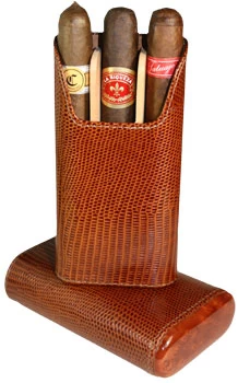 BrizardLizard Pattern Leather Havana 3 Finger Cigar Case