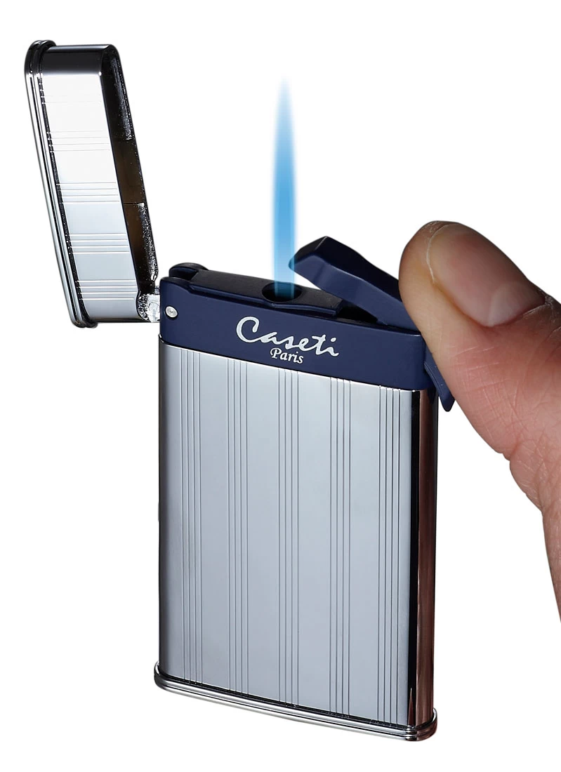 Caseti Flaco Ultra-thin Silver Vertical Line Single Torch Flame Cigar Lighter - Image 2