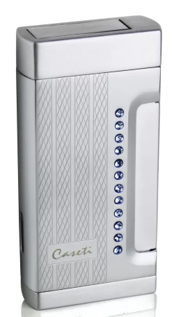 Caseti Marvolo Single Jet Flame Cigar Lighter - Engine Turn & Blue Crystal