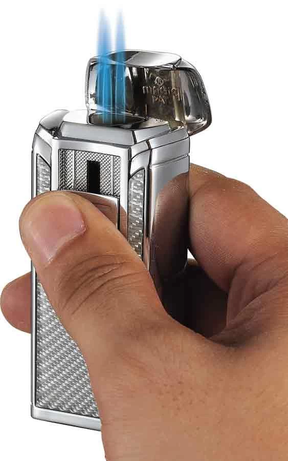 Visol Alec III Triple Jet Flame White Carbon Fiber Chrome Lighter