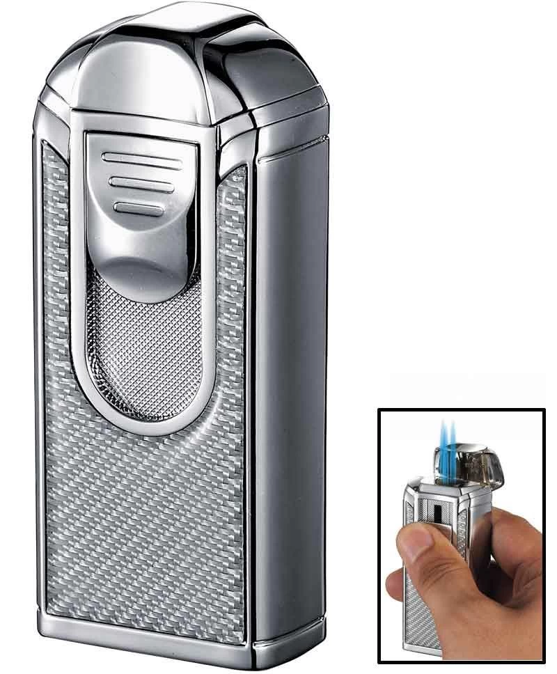 Visol Alec III Triple Jet Flame White Carbon Fiber Chrome Lighter - Image 3
