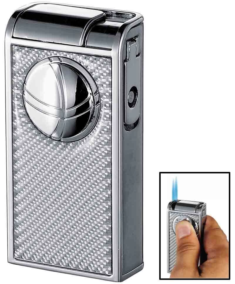 Visol Infinity Double Torch White Carbon Fiber Chrome Cigar Lighter - Image 4