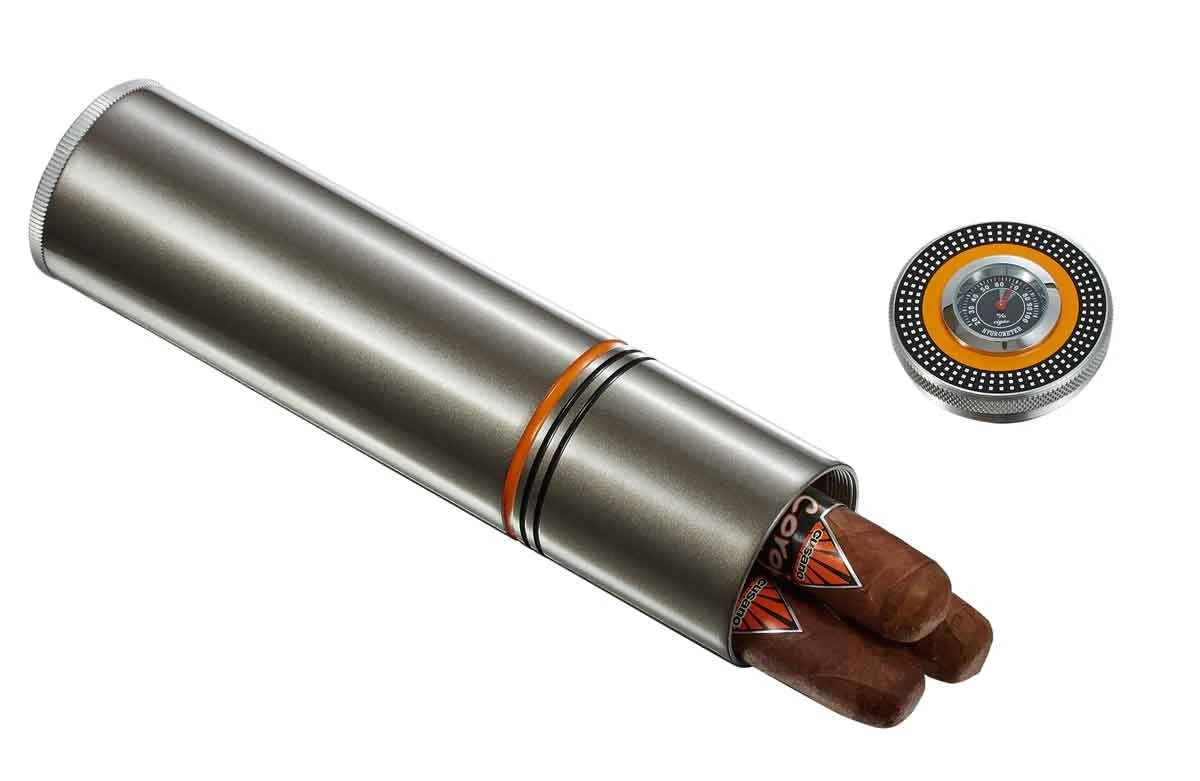 Visol Little Joe Satin Gunmetal Travel Cigar Case - Holds 3 Cigars - Image 2