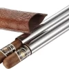 Visol Holster Stainless Steel And Brown Leather Dual Cigar Tube
