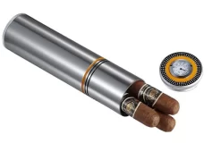 Visol Little Joe Brushed Aluminum Travel Cigar Case - Holds 3 Cigars
