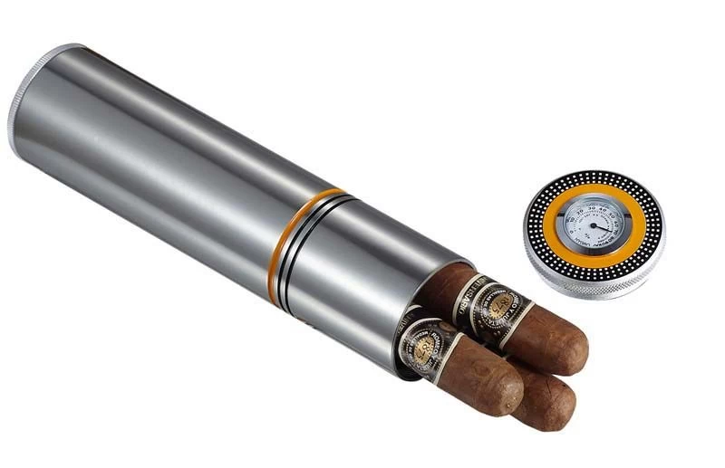 Visol Little Joe Brushed Aluminum Travel Cigar Case - Holds 3 Cigars
