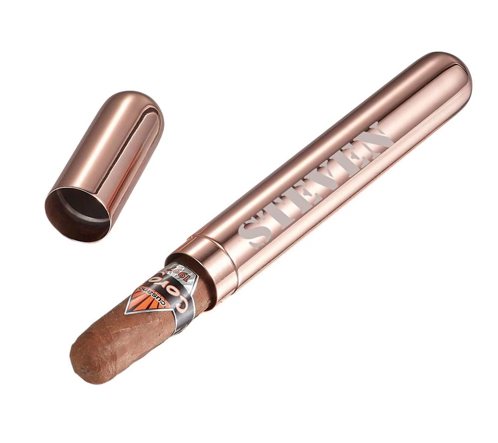 Visol Sigma Rose Gold Finish Stainless Steel Cigar Tube - Image 2