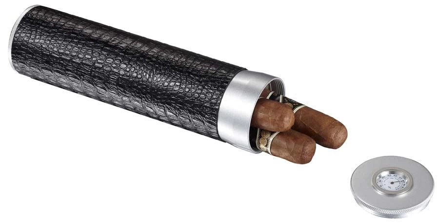 Visol Travel Cigar Case Wrapped In Handcrafted Black Leather