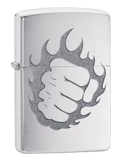 Zippo Fist & Fire Brushed Chrome Lighter