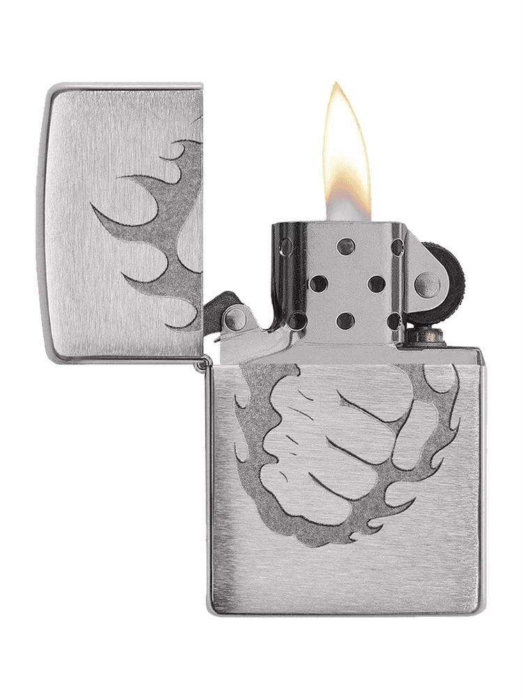 Zippo Fist & Fire Brushed Chrome Lighter - Image 2