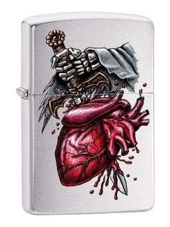 Zippo Goth Sword In The Heart - Brushed Chrome Lighter