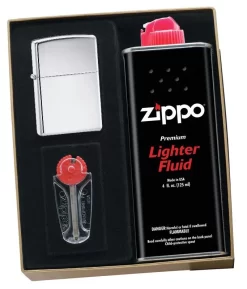 Zippo High Polish Chrome Lighter Gift Kit - Ships By Ground Only