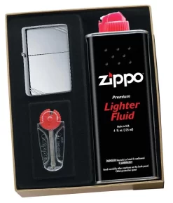 Zippo High Polish Chrome Vintage Lighter Gift Kit - Ships By Ground Only