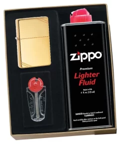 Zippo High Polished Brass Vintage Lighter Gift Kit - Ships By Ground Only