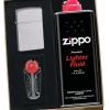 Zippo Satin Chrome Slim Lighter Gift Kit - Ships By Ground Only