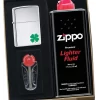 Zippo Shamrock Polished Chrome Lighter Gift Kit - Ships By Ground Only