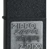 Zippo Silver Emblem Black Crackle Lighter