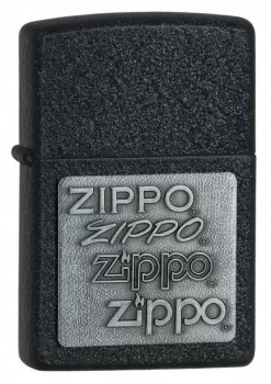 Zippo Silver Emblem Black Crackle Lighter