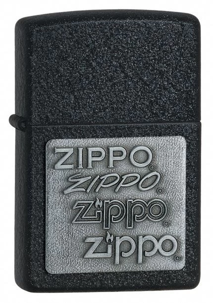 Zippo Silver Emblem Black Crackle Lighter